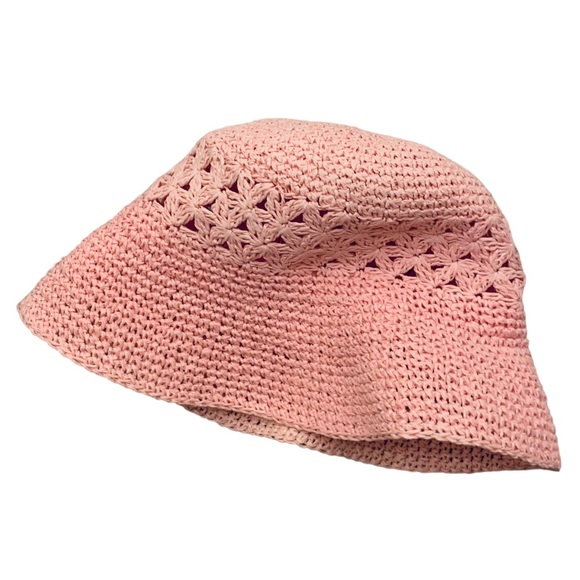Light pink knitted vintage cottage hat with brim and detailed pattern size small - Picture 3 of 5